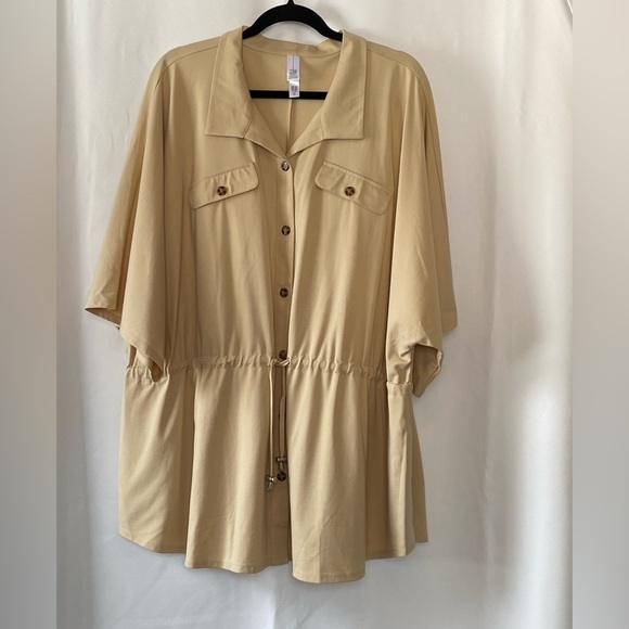 MarlaWynne Women's Almond Shirt Jacket 2X 3/4 Kimono Sleeve Minimalist Neutral - Picture 2 of 16